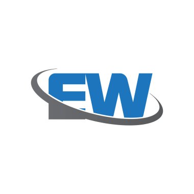 Initial letters EW, swoosh orbit ring logo, blue gray, vector template elements for business, company, creative industry