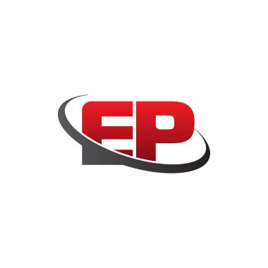 Initial letters EP, swoosh orbit ring logo, red gray black, vector template elements for business, company, creative industry