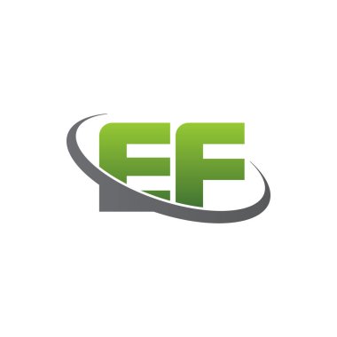 Initial letters EF, swoosh orbit ring logo, green gray silver, vector template elements for business, company, creative industry