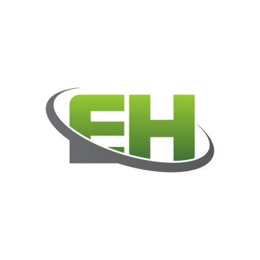 Initial letters EH, swoosh orbit ring logo, green gray silver, vector template elements for business, company, creative industry