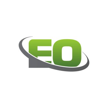 Initial letters EO, swoosh orbit ring logo, green gray silver, vector template elements for business, company, creative industry