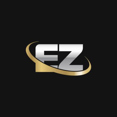 Initial letters EZ, swoosh orbit ring logo, silver gold on black background, vector template elements for business, company, creative industry