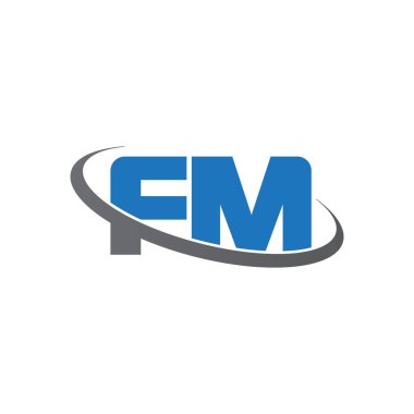 Initial letters FM, swoosh orbit ring logo, blue gray, vector template elements for business, company, creative industry