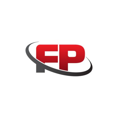 Initial letters FP, swoosh orbit ring logo, red gray black, vector template elements for business, company, creative industry