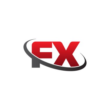 Initial letters FX, swoosh orbit ring logo, red gray black, vector template elements for business, company, creative industry