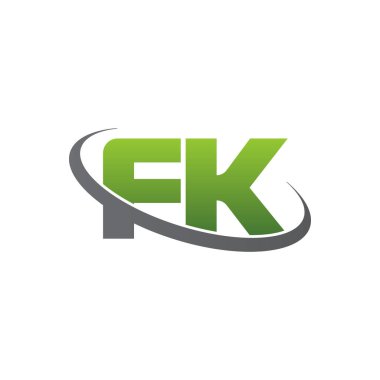 Initial letters FK, swoosh orbit ring logo, green gray silver, vector template elements for business, company, creative industry