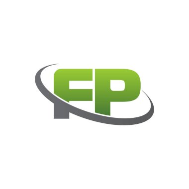 Initial letters FP, swoosh orbit ring logo, green gray silver, vector template elements for business, company, creative industry