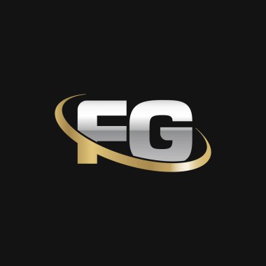 Initial letters FG, swoosh orbit ring logo, silver gold on black background, vector template elements for business, company, creative industry