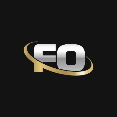 Initial letters FO, swoosh orbit ring logo, silver gold on black background, vector template elements for business, company, creative industry