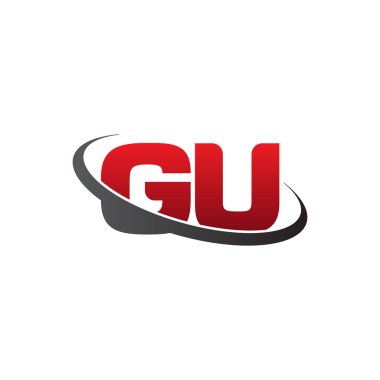 Initial letters GU, swoosh orbit ring logo, red gray black, vector template elements for business, company, creative industry