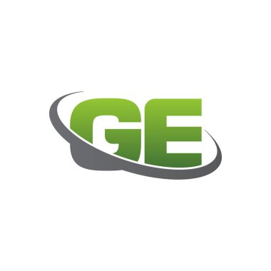 Initial letters GE, swoosh orbit ring logo, green gray silver, vector template elements for business, company, creative industry