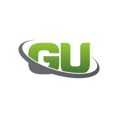 Initial letters GU, swoosh orbit ring logo, green gray silver, vector template elements for business, company, creative industry