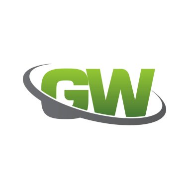Initial letters GW, swoosh orbit ring logo, green gray silver, vector template elements for business, company, creative industry