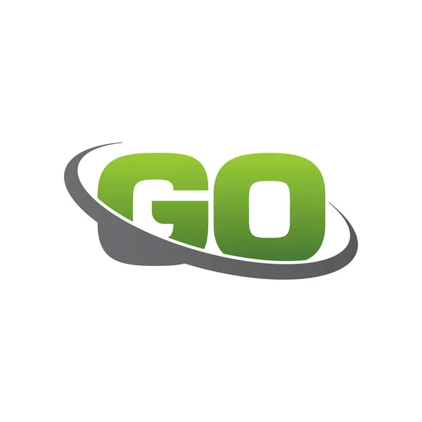 Initial Letters Swoosh Orbit Ring Logo Green Gray Silver Vector —  Vetores de Stock