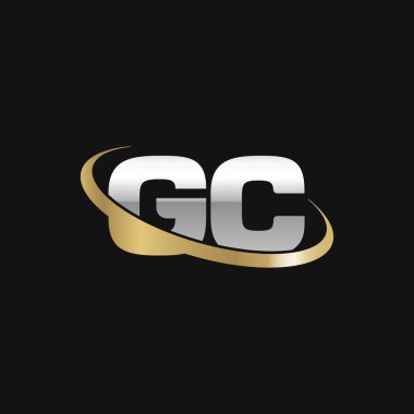 Initial letters GC, swoosh orbit ring logo, silver gold on black background, vector template elements for business, company, creative industry