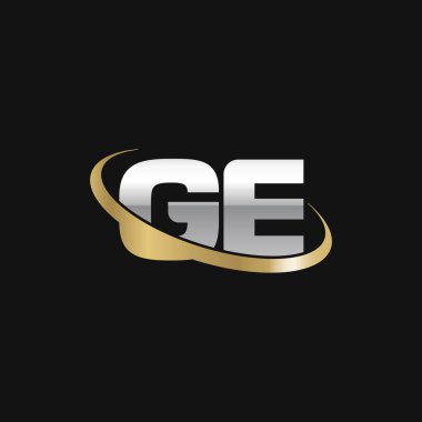 Initial letters GE, swoosh orbit ring logo, silver gold on black background, vector template elements for business, company, creative industry