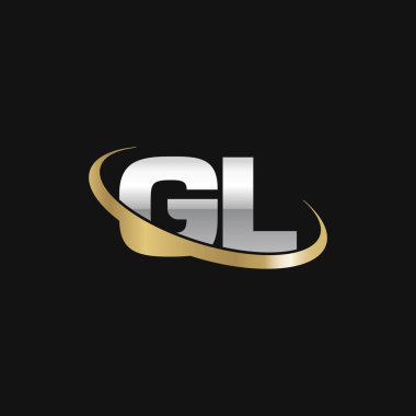 Initial letters GL, swoosh orbit ring logo, silver gold on black background, vector template elements for business, company, creative industry