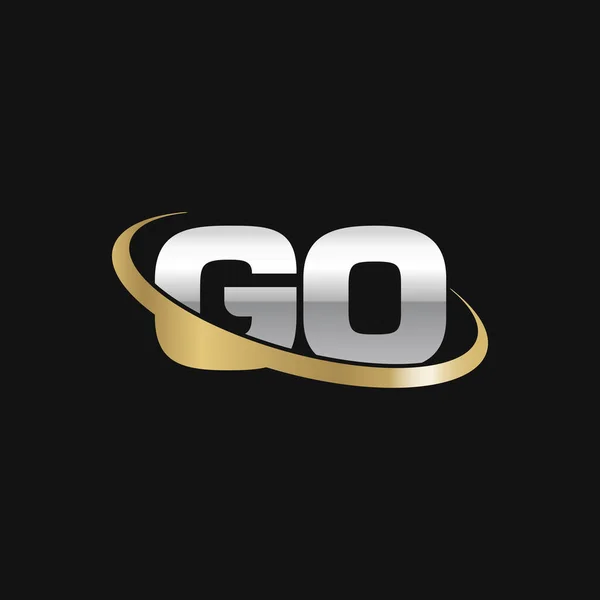 Initial Letters Swoosh Orbit Ring Logo Silver Gold Black Background —  Vetores de Stock