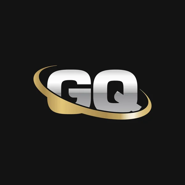 Initial Letters Swoosh Orbit Ring Logo Silver Gold Black Background — Stockvector