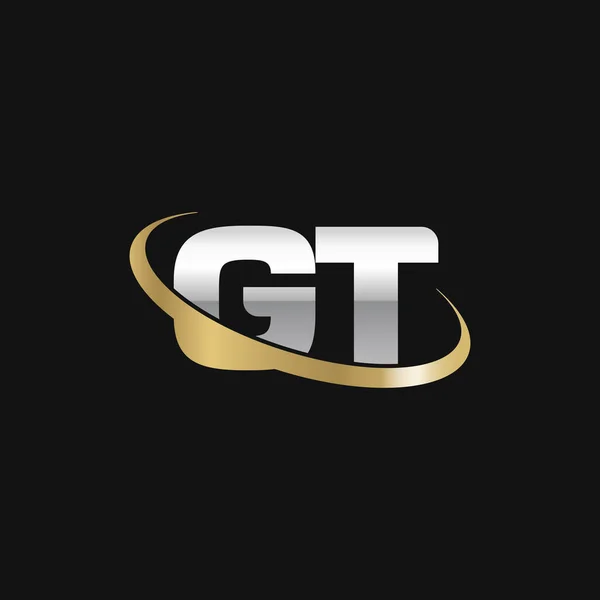 Initial Letters Swoosh Orbit Ring Logo Silver Gold Black Background — Vetor de Stock