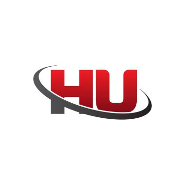 Initial letters HU, swoosh orbit ring logo, red gray black, vector template elements for business, company, creative industry