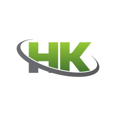 Initial letters HK, swoosh orbit ring logo, green gray silver, vector template elements for business, company, creative industry