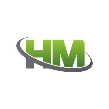 Initial letters HM, swoosh orbit ring logo, green gray silver, vector template elements for business, company, creative industry
