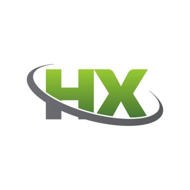 Initial letters HX, swoosh orbit ring logo, green gray silver, vector template elements for business, company, creative industry