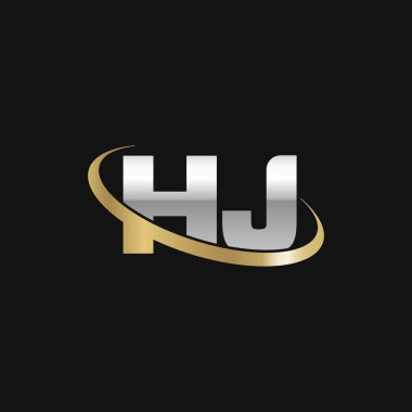 Initial letters HJ, swoosh orbit ring logo, silver gold on black background, vector template elements for business, company, creative industry