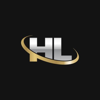 Initial letters HL, swoosh orbit ring logo, silver gold on black background, vector template elements for business, company, creative industry