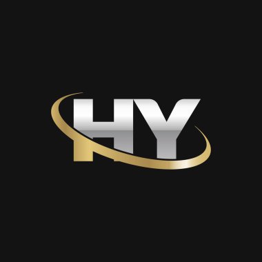 Initial letters HY, swoosh orbit ring logo, silver gold on black background, vector template elements for business, company, creative industry