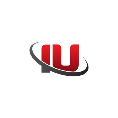 Initial letters IU, swoosh orbit ring logo, red gray black, vector template elements for business, company, creative industry