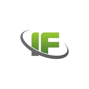 Initial letters IF, swoosh orbit ring logo, green gray silver, vector template elements for business, company, creative industry