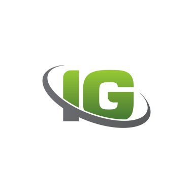 Initial letters IG, swoosh orbit ring logo, green gray silver, vector template elements for business, company, creative industry