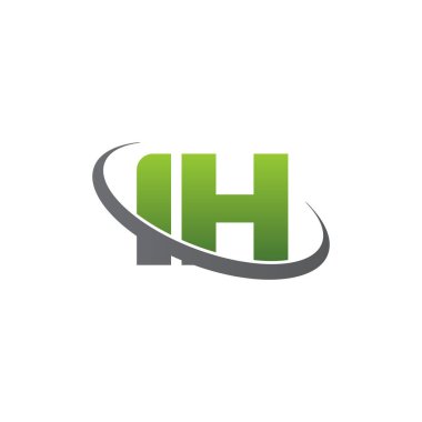 Initial letters IH, swoosh orbit ring logo, green gray silver, vector template elements for business, company, creative industry