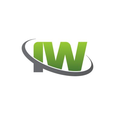 Initial letters IW, swoosh orbit ring logo, green gray silver, vector template elements for business, company, creative industry