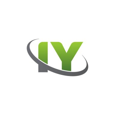 Initial letters IY, swoosh orbit ring logo, green gray silver, vector template elements for business, company, creative industry