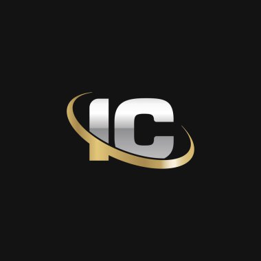 Initial letters IC, swoosh orbit ring logo, silver gold on black background, vector template elements for business, company, creative industry