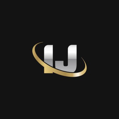 Initial letters IJ, swoosh orbit ring logo, silver gold on black background, vector template elements for business, company, creative industry