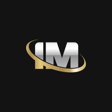 Initial letters IM, swoosh orbit ring logo, silver gold on black background, vector template elements for business, company, creative industry