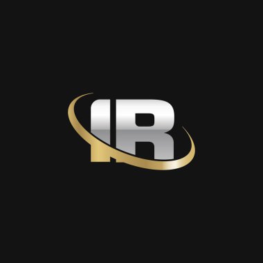 Initial letters IR, swoosh orbit ring logo, silver gold on black background, vector template elements for business, company, creative industry