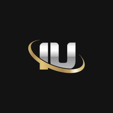 Initial letters IU, swoosh orbit ring logo, silver gold on black background, vector template elements for business, company, creative industry