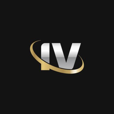 Initial letters IV, swoosh orbit ring logo, silver gold on black background, vector template elements for business, company, creative industry