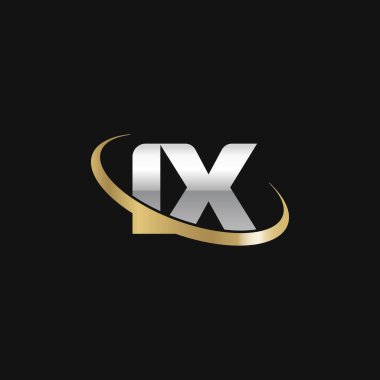 Initial letters IX, swoosh orbit ring logo, silver gold on black background, vector template elements for business, company, creative industry