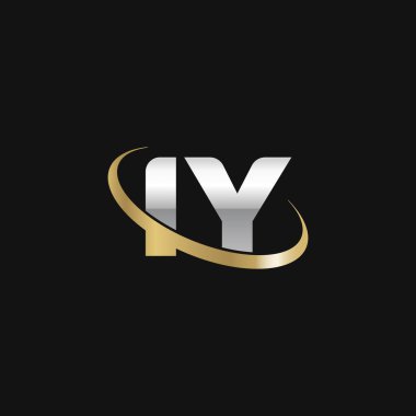 Initial letters IY, swoosh orbit ring logo, silver gold on black background, vector template elements for business, company, creative industry