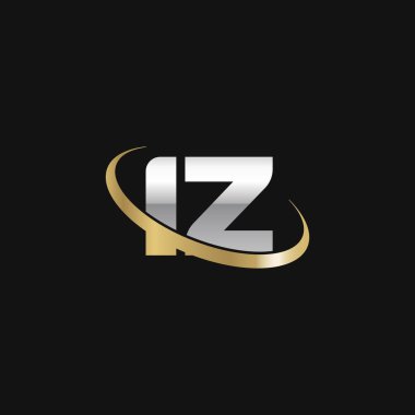 Initial letters IZ, swoosh orbit ring logo, silver gold on black background, vector template elements for business, company, creative industry