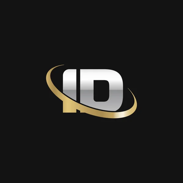 Initial Letters Swoosh Orbit Ring Logo Silver Gold Black Background — ストックベクタ
