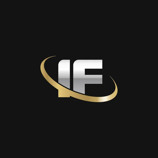 Initial Letters Swoosh Orbit Ring Logo Silver Gold Black Background — Stockvektor