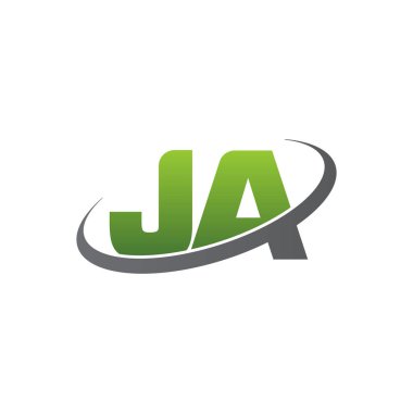 Initial letters JA, swoosh orbit ring logo, green gray silver, vector template elements for business, company, creative industry