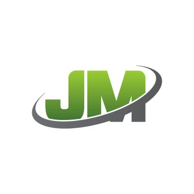 Initial letters JM, swoosh orbit ring logo, green gray silver, vector template elements for business, company, creative industry